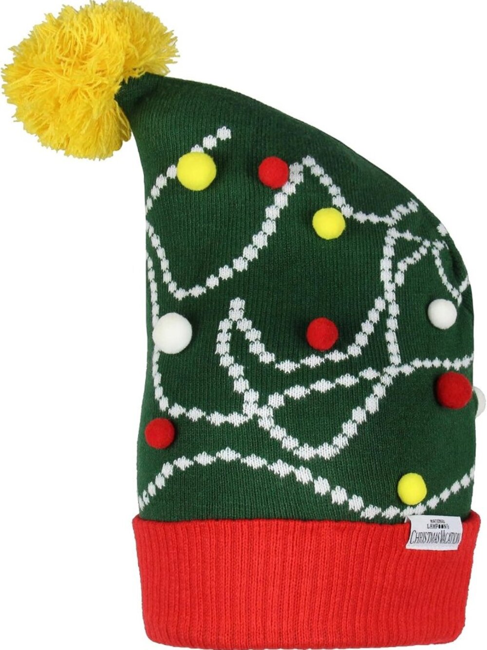 Cozy Multicolored Cuffed Pom Beanie Hat with Leaning Tree Squirrel Design